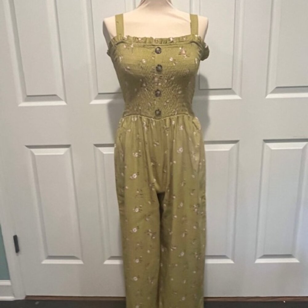 Art Class Green Floral Full-Length Romper – Perfect for Fall!